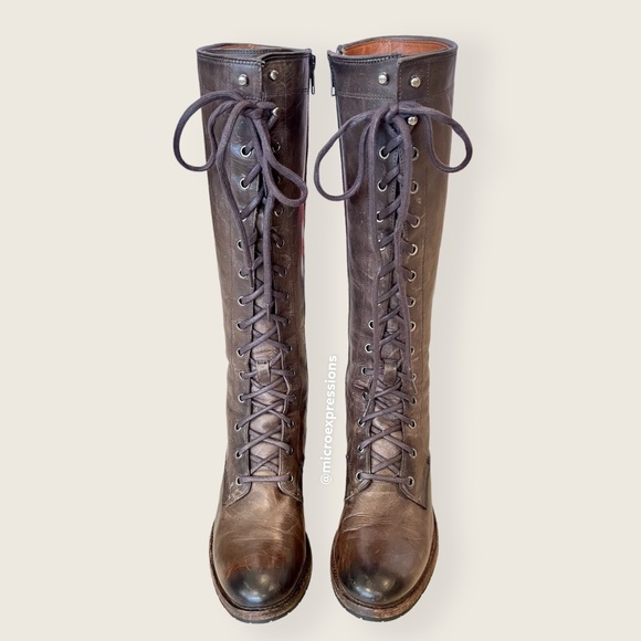 KATNISS Frye Melissa Tall Brown Leather Lace Up Knee High Vintage